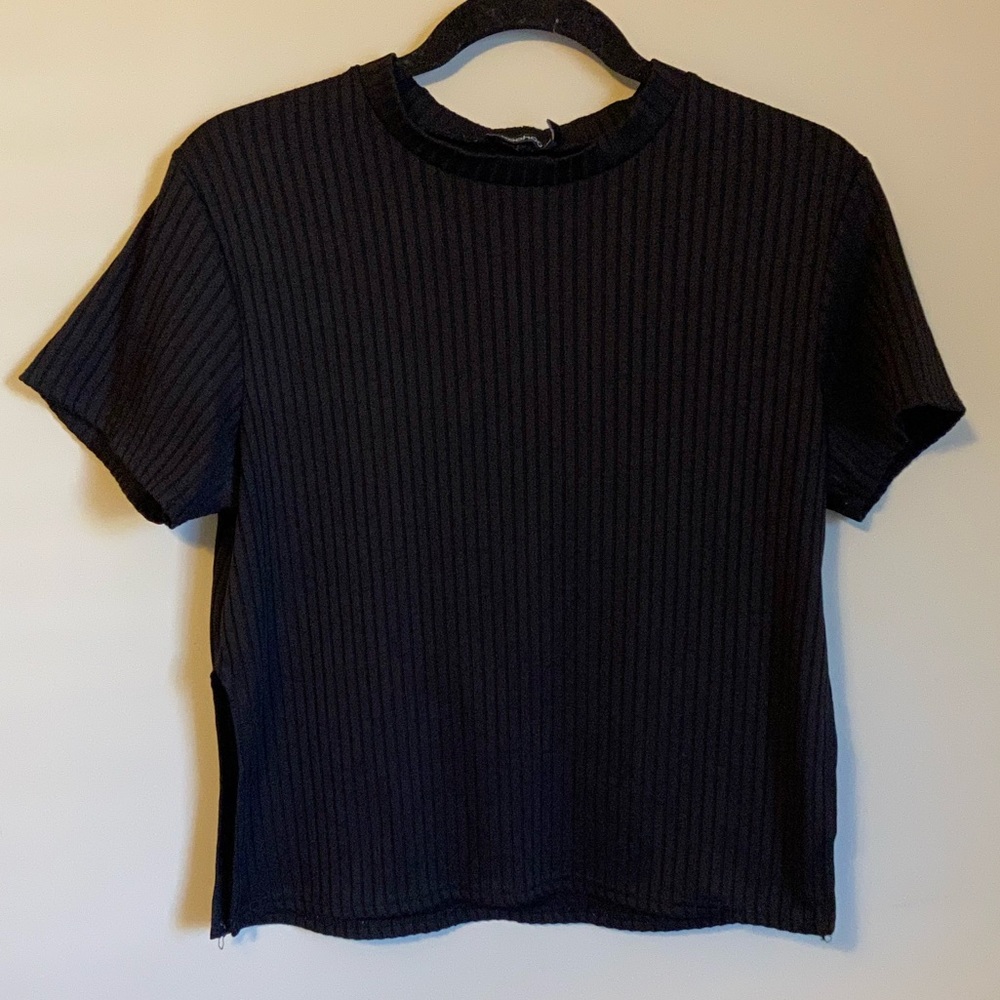Boohoo Ribbed Oversized Tee With Side Split - Color Black